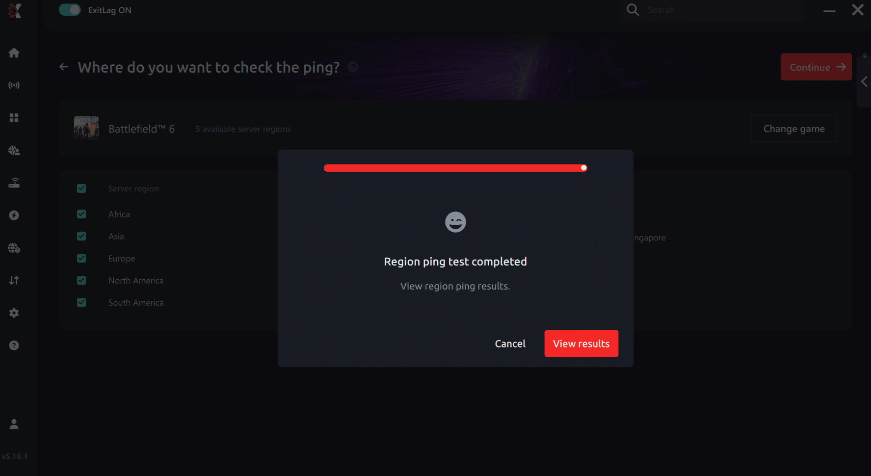 View result ping for game Battlefield 6