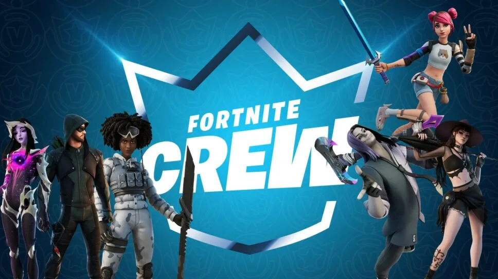 Image with Fortnite Crew characters on Switch with exclusive advantages such as skins, V-Bucks and Battle Pass for subscribers.