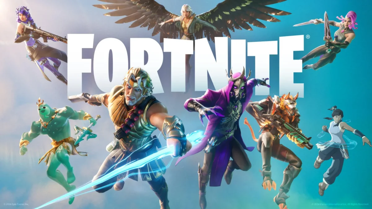 Fortnite beginner's guide 2024: Game cover with 8 characters