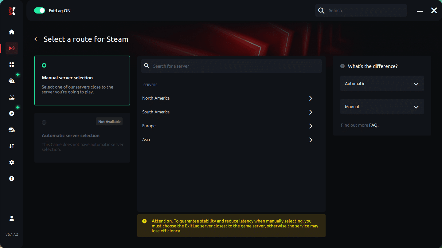 Select server Steam game