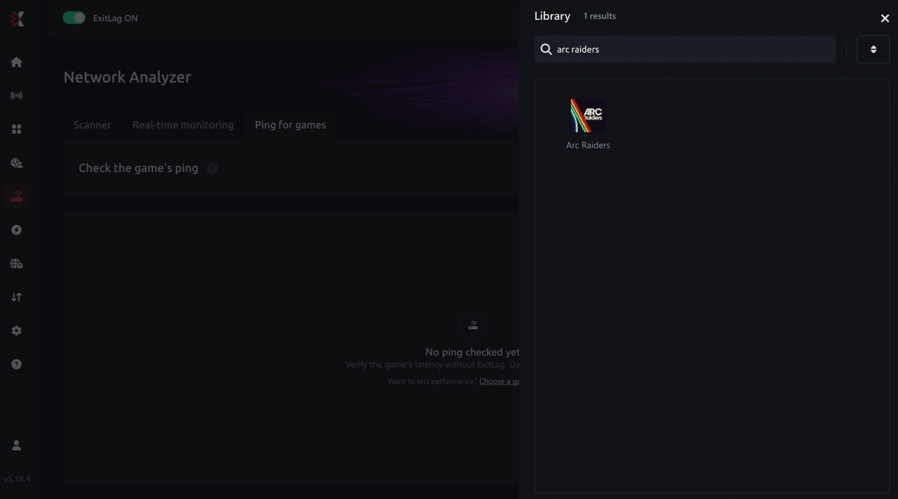 Select game for ping for games Arc Raiders