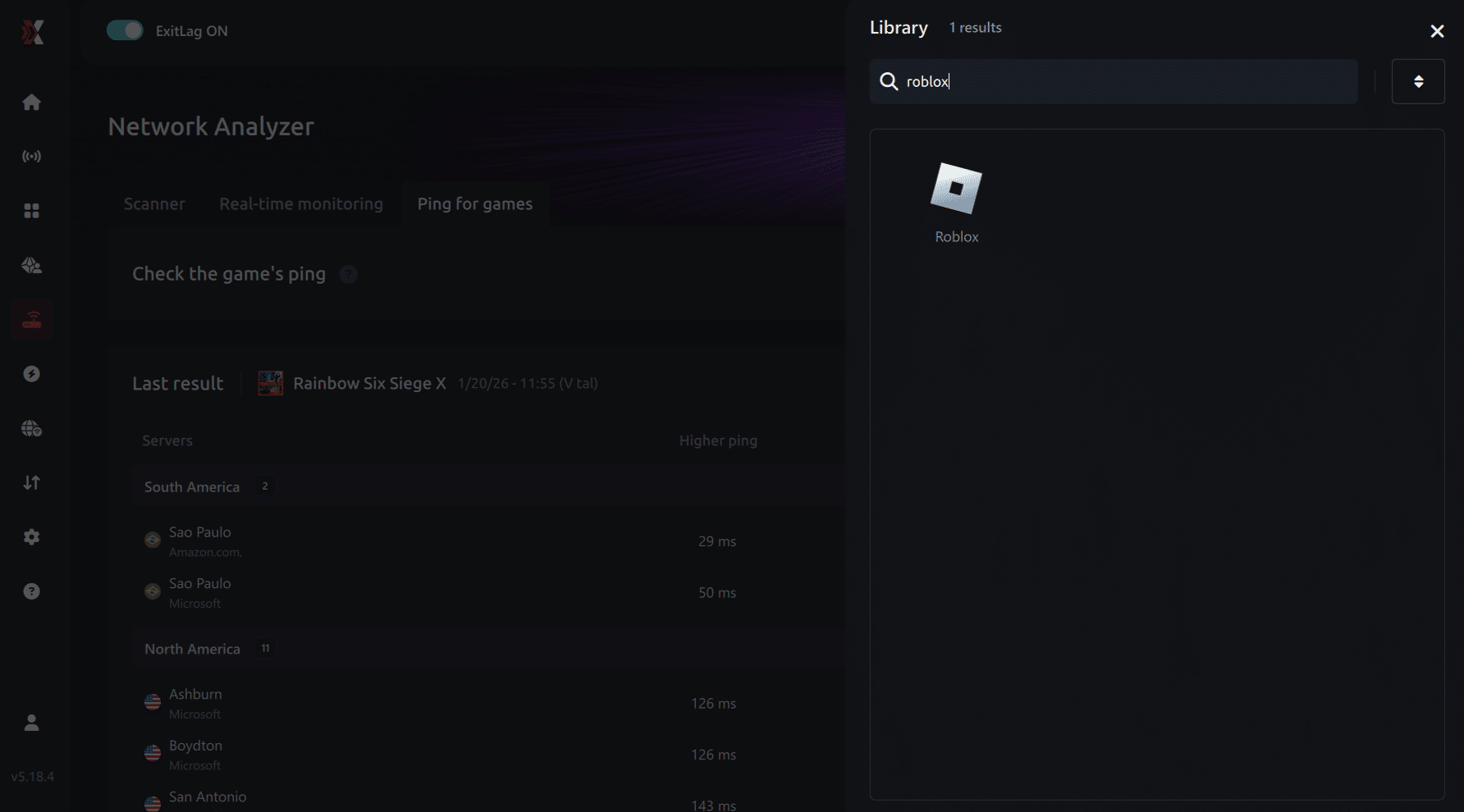 Select game for ping for games Roblox