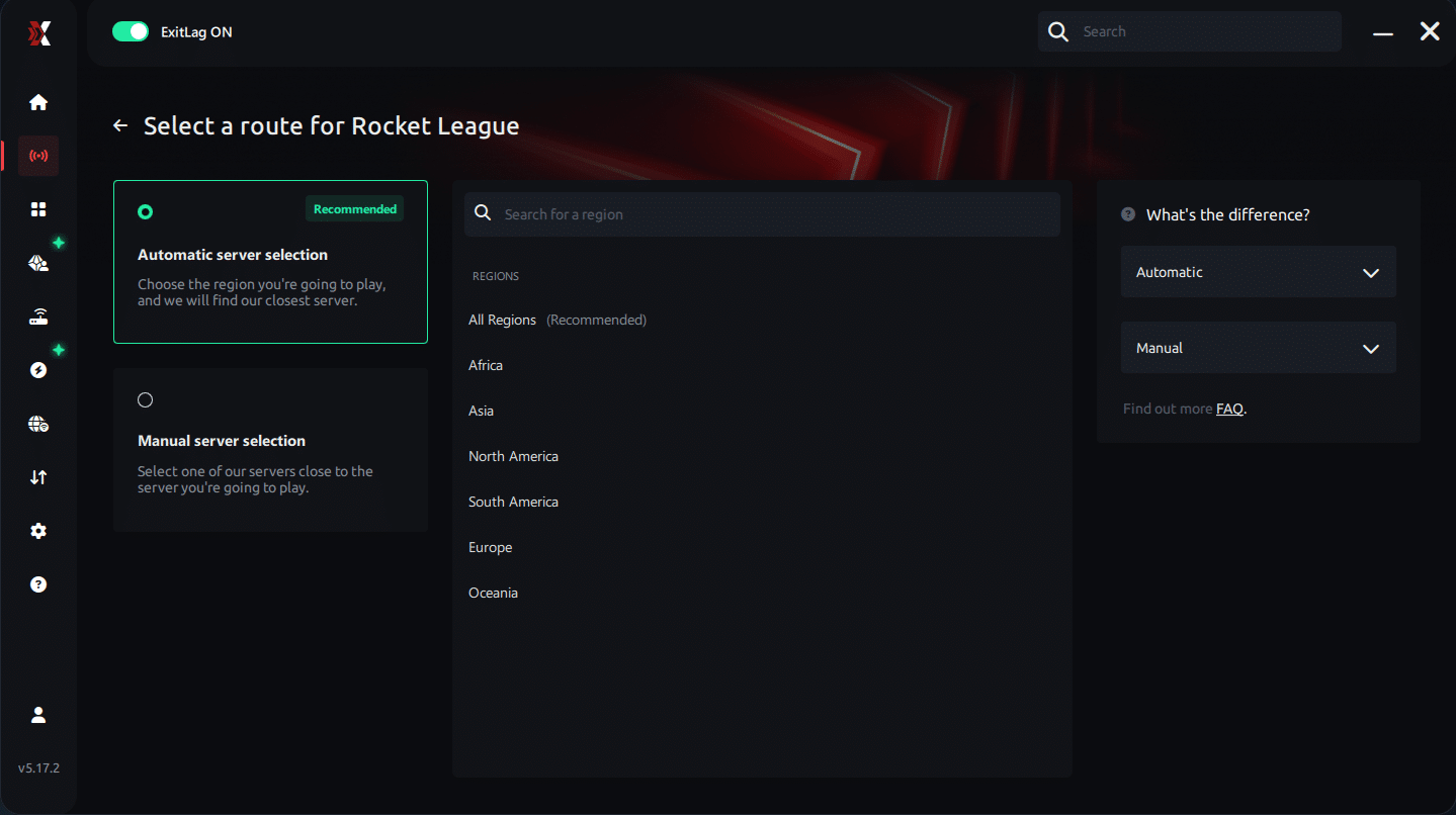 Select server Rocket League