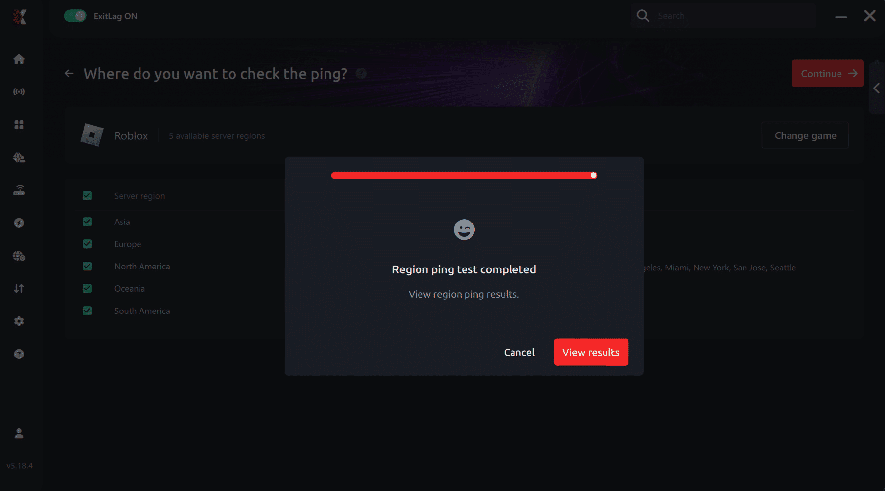 View result ping for game Roblox