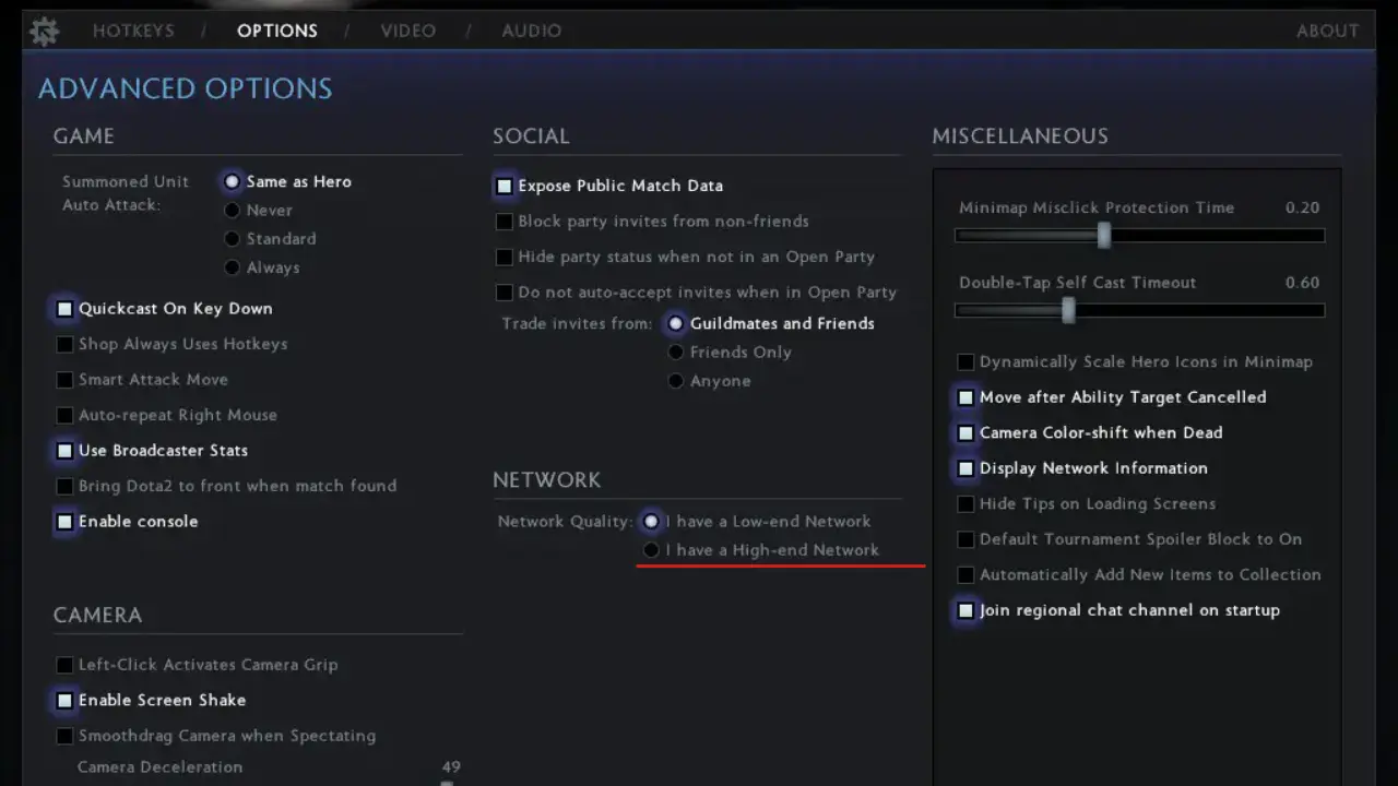 Network quality Dota 2