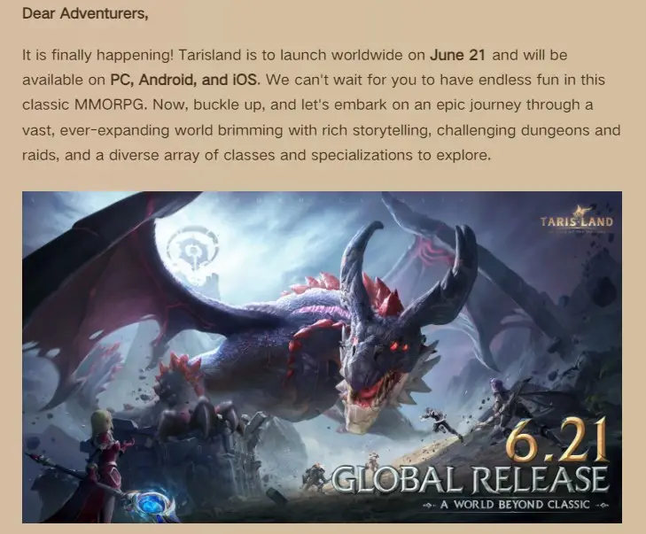 tarisland release date announced
