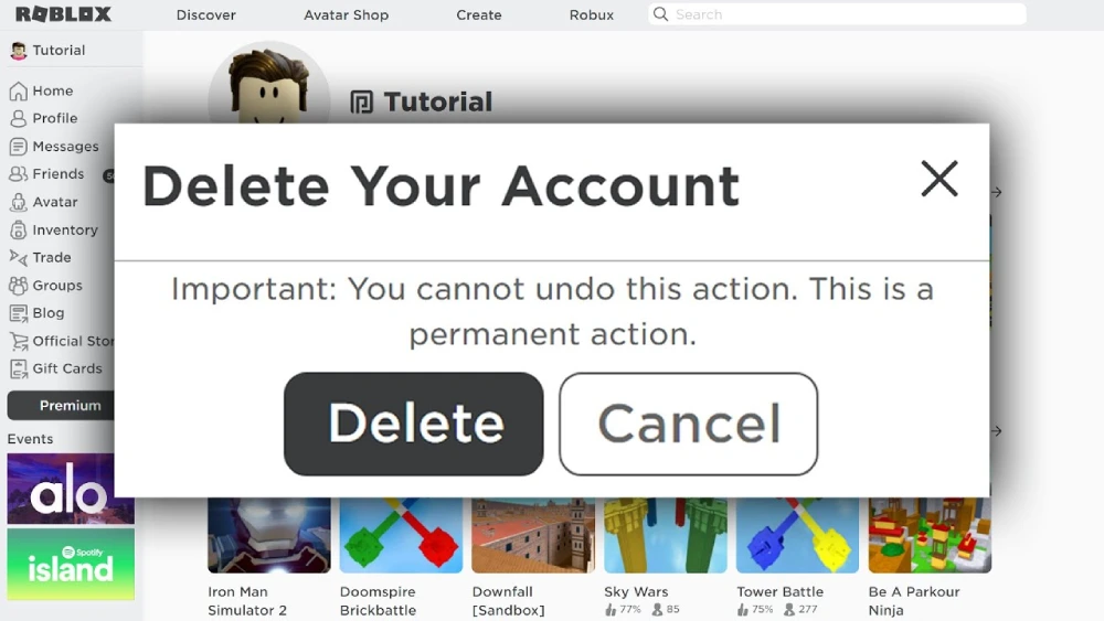 cómo eliminar una cuenta de Roblox
