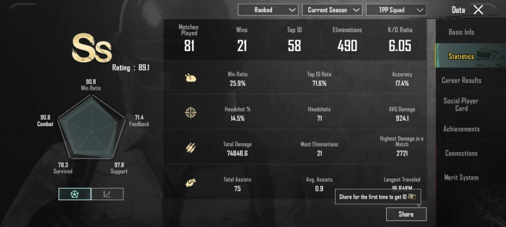 estatísticas do PUBG