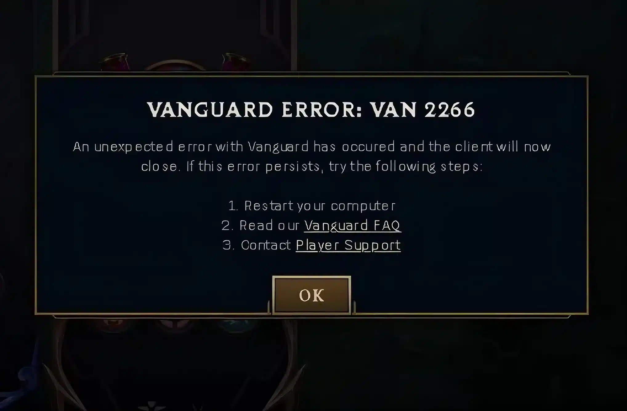 league of legends vanguard errors