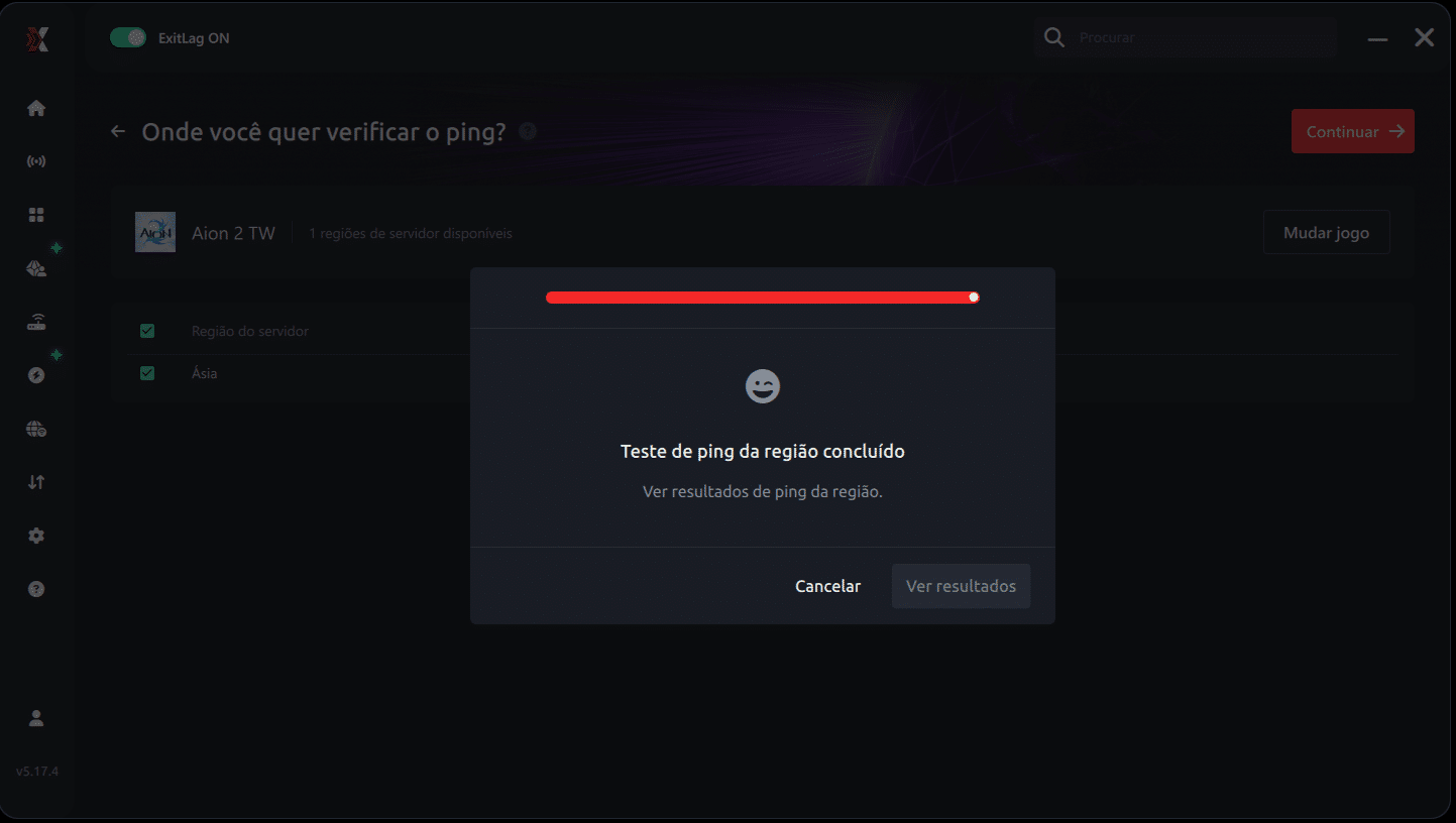Inicie o teste de ping