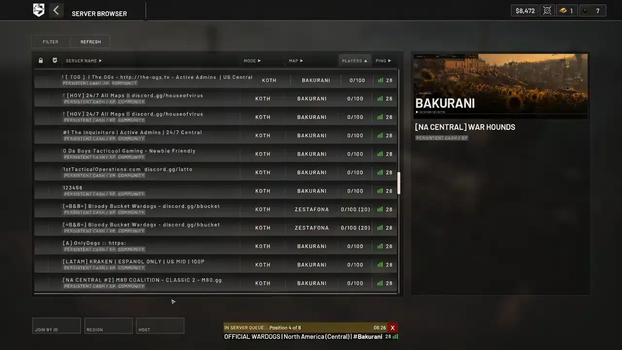 Wardogs Server List